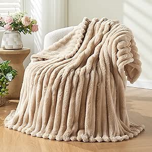 NEWCOSPLAY Super Soft Twin Blanket Brown Premium Silky Flannel Fleece 3D Ribbed Jacquard Lightweight Bed Blanket All Season Use (Brown Ribbed, Twin(60"x80"))
