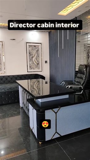 MySpace Interiors on Instagram: "✨A workspace that blends style with productivity! This boss cabin is designed for comfort, functionality, and a touch of luxury.⭐⭐⭐ ✔️ Spacious executive table for a clutter-free workflow ✔️ Comfortable sofa seating for client meetings & discussions ✔️ Elegant wall décor that adds character to the space ✔️ Warm lighting & premium finishes for a professional vibe A well-designed office isn’t just about looks—it’s about creating an environment where ideas thrive😍.