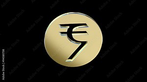 golden of the Indian rupee currency symbol money rotates on a black background
