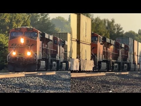 Monster 3x3x0 BNSF Mega Stack train heading west! BNSF Transcon: Marceline sub..9/6/25