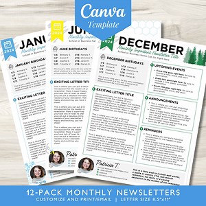 Monthly Calendar Newsletter Canva Template | School Newsletter Design | Editable Eblast Template | Yearly Community Letters - Etsy