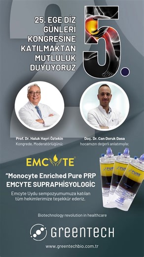 25. Ege Diz Günleri Kongresine katılmaktan mutluluk duyuyoruz. Kongrede, Moderatörlüğünü; Prof. Dr. Haluk Hayri Öztekin, Doç. Dr. Can Doruk Dasa hocamızın değerli anlatımıyla; “Monocyte Enriched Pure PRP EMCYTE SUPRAPHİSYOLOGİC Uydu sempozyumumuza katılan tüm hekimlerimize teşekkür ederiz. Biotechnology Revolution in Health. Bilimin olduğu her yerdeyiz. www.greentechbio.com.tr ☎️ 0 312 482 1 482 #greentechbiotechnology #kaulmed #bioventus #emcyte #greentechortho