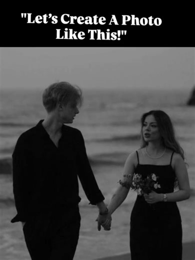 Romantic Beach Walk in Ultra-Realistic Black-and-White