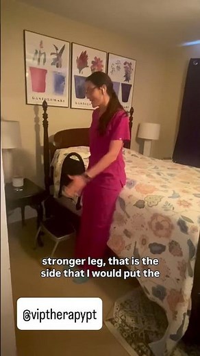 How to get into bed using a rail and step! #physicaltherapy #caregiver #elderly #fallprevention