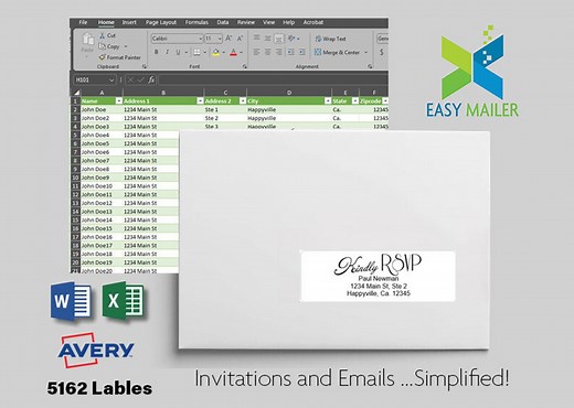 Mail Merge Template for Rectangular Address Labels-microsoft Excel to Word on Avery 5162 1-1/3 X 4 Printable - Instant Download Digital File - Etsy