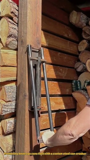 Heavy-Duty Steel Wall-Mounted Lever Can Crusher in Action