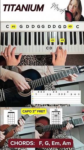 TITANIUM | Easy Piano, Guitar, Ukulele Tutorial (Tabs + Piano Keys + Chords)