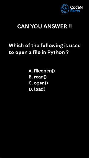 Python Quiz | Which Function Opens a File in Python ? #shorts #ytshorts #coding #python #ai #yt