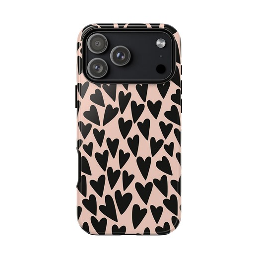 Black Heart Pattern Phone Case | Tough Cases - Etsy