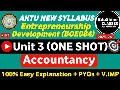 Entrepreneurship Development Unit 3 One shot BOE084 | Accountancy Unit 3 One shot AKTU BOE084