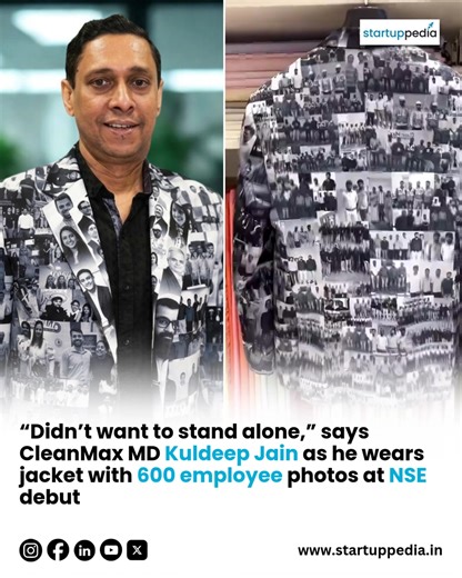 Clean Max Enviro Energy Solutions Limited celebrated its listing on the National Stock Exchange of India with a distinctive tribute from its Managing Director, Kuldeep Jain, who rang the opening bell wearing a custom jacket printed with photographs of all 600 employees. Rather than opting for the traditional formalwear usually seen at such ceremonies, Jain wore a custom-made outfit designed to honour the company’s workforce, featuring photographs of each employee woven into its design. Visuals f