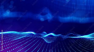 4k abstract looped backgrounds with glow particles with depth of field. Science fiction background of microworld or space. Blue surface 4