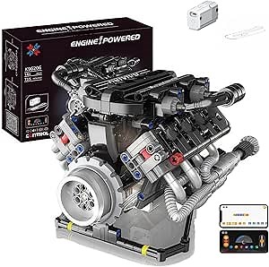 V8 Engine Building Kits That Runs with Motor - 715+Pcs Build Your Own Visible APP Controls Mini V8 Engine Model,8-Cylinder Transparent Design Car Engine Building Engineering Set for Adults