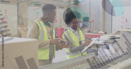 Packing lead reading list leading man scanning boxes on belt scanner verifying stock under overlay