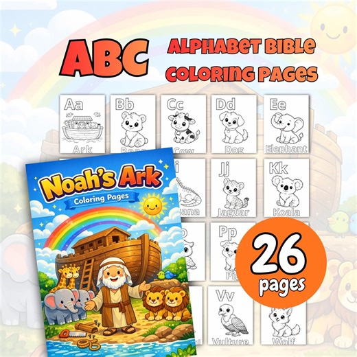 Bible ABC Coloring Pages for Kids | 26 Noah's Ark Coloring Sheets | Christian Preschool & Sunday School Activity | Printable PDF 8.5x11 - Etsy