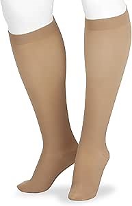 Juzo Soft 2001 20-30mmhg Knee-High Closed Toe Sock with Silicone Top Band ,Beige,5 (V) Regular