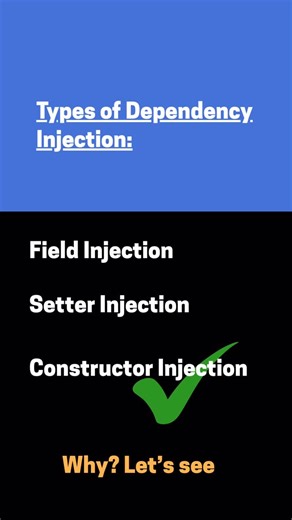 Shrayansh Jain on Instagram: "Springboot: Dependency Injection | Field, Setter and Constructor Injection . . . . #softwareengineer #softwaredeveloper #java #systemdesign #springboot"