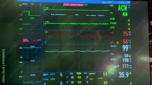 Monitor with vital signs of the patient during heart surgery.