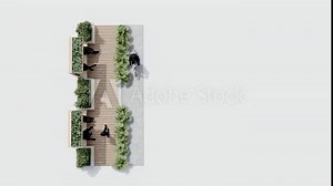 top view architecture garden park landscape terrace nature design modern 3d render. garden tropical environment outdoor exterior tree plant branch wood concrete decoration. park concept empty.