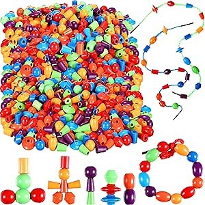 Shappy 324 Pcs Wooden Lacing Beads for Wooden String Beads Threading Toys Montessori Lacing Toys Fine Motor Skills Developmental Educational Plaything Sensory Occupational Activities Autism OT
