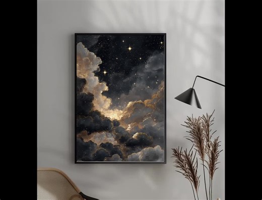 Starry Night Wall Art Print Celestial Cloud Painting Galaxy Wall Decor Dreamy Night Sky Painting Cosmic Stars Abstract Spiritual Boho Home - Etsy