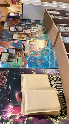 Early morning re-packs! Creating chaos draft boxes for the community and littles!! #mtg #giveback