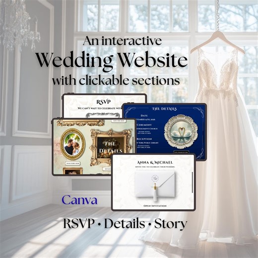 Wedding Website Template Canva, Luxury Elegant Wedding Website, Quiet Luxury Wedding, Black Tie Art Gallery Style - Etsy