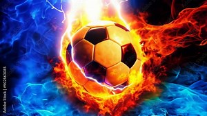 Blazing Victory: Soccer Ball Engulfed in Fire and Charged with Lightning
