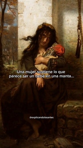 Arte | Pinturas | Estoicismo on Instagram: ""La lunática de Étretat" (o L'Aliénée d'Étretat), una obra del artista francés Hugues Merle realizada en 1872... Esta pieza es un referente del arte académico y destaca por su fuerte carga emocional y psicológica. Historia y Significado La obra captura una escena melancólica y trágica: La Protagonista: Retrata a una mujer del pueblo costero de Étretat cuya salud mental se quebró tras una tragedia personal. El Simbolismo: Se cree que la mujer perdió a s