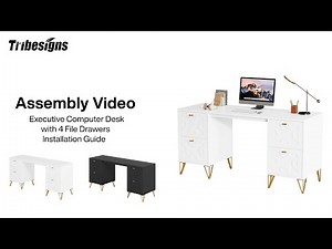 J0334/J0419 - Installation Guide - Tribesigns 59" White Computer Desk with File Drawers! 💻