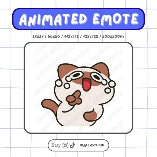 Animated Cream Brown Siamese Cat Emote : Laughing Cat for Twitch, Discord, Youtube