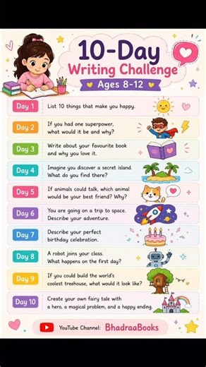 30 Day Writing Challenge for Kids💕✨🌸🎀💯✏️