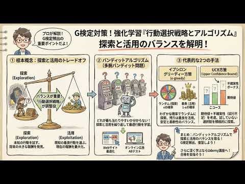 #3-9【G検定対策】強化学習の探索と活用！ε-greedy方策・UCB方策・バンディットアルゴリズムを徹底解説