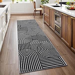 ROYHOME Modern Rug 2x6 Runners for Hallways, Abstract Kitchen Runner Rugs Non Slip Bath Runner, Rainbow Washable Runner Rug for Bedroom, Soft Long Rugs for Entryway Bathroom Laundry Dorm, Black