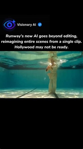 Visionary AI on Instagram: "This is seriously impressive 🤯🎬 RunwayML’s new Aleph isn’t just an editing tool—it reimagines entire scenes from a single clip using only a text prompt. It can relight shots, remove or replace objects, swap backgrounds, and even generate brand-new camera angles from the same source footage. This isn’t editing anymore. It’s rewriting visual storytelling. Check out this example: a Matrix fight scene transformed into a full-on water battle. 🎥: @blizaine on X Follow @a