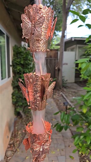 RainChains.com 🦋 Butterfly Cup Rain Chain #2992 Pure Unfinished Copper 🦋 SHOP NOW!