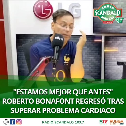 🔴¡REGRESÓ EL ABOGADO! El reconocido periodista deportivo y abogado Roberto Bonafont regresó este jueves 24 de abril a su labor profesional tras recibir el alta médica. 🫀 Fue sometido recientemente a un cateterismo, luego de que se detectaran dos arterias obstruidas en más del 90 % El procedimiento fue no invasivo y se realizó con éxito en la Clínica Guayaquil. Noticia: Cristhian De la Cruz #Manabi #portoviejo #ULTIMAHORA #scandalotv #radioscandalo #RobertoBonafont | Radio Scandalo Ecuador