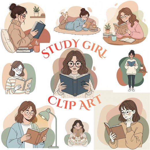 Study Girl Clipart Bundle 20 PNG | Studying Girl Illustration | Cozy Aesthetic | Student Planner Graphics - Etsy