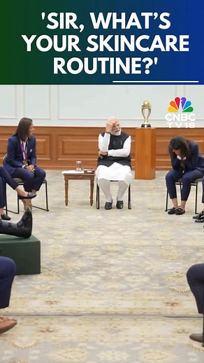 9M views · 355K reactions | 'Sir, what’s your skincare routine?' Indian Cricketer Harleen Deol asks PM Modi about his ‘glow’. Watch his reaction #PMModi #ModiSkinCare #SkinCareRoutine #CNBCTV18Digital | CNBC-TV18 | Facebook