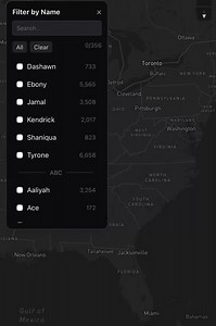 300k+ nodes added to the map, ~1m nownew names include tynisha, rasheed, rashida, myesha, sharita, jaylen + 77 othersadded backup desktop UI for those who don’t have webGL installed (openmap API)before you move to a new area, make sure there’s https://t.co/vuQIXDYsB8