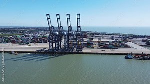 High Angle View of Harwich Marine Terminal with Colossal Load Cranes on the Abandoned Jetty