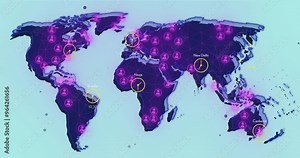 World map with time zones and network connections over various cities Stock Video