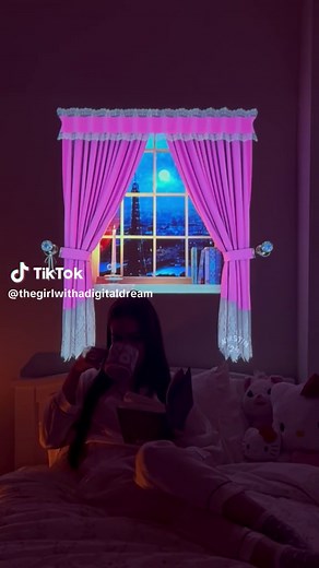 🌙 Midnights in Paris 🌃🎀~ new window for my coquette girls! Something vintage, lacy, pink and princessy 💗 these vids are available from the link in my bio ✨ there will day and sunset versions of this window available soon 💕 #projectionmapping #coquette #digitalart #paris #window