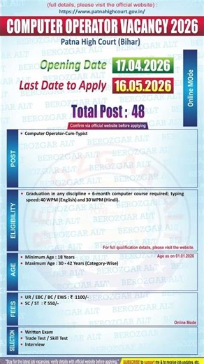 Computer Operator Operator Vacancy 2026 | Patna High Court Vacancy 2026