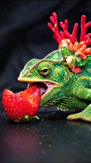 chameleon eats strawberries #chameleon #shorts