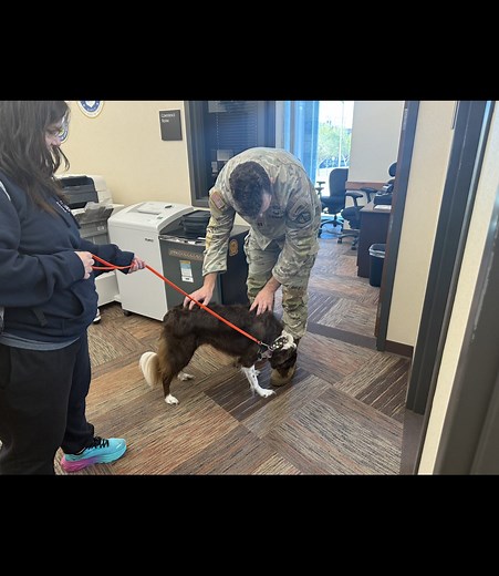 🐾 Pet a Pooch at MEPS! 🐾 The USO Canine Team, JoAnn and her amazing pup Ottie, stopped by the Military Entrance Processing Station in OKC to spread some love and wagging tails! From boosting morale to raising spirits, these two brought smiles to everyone’s faces and reminded us that sometimes the best stress relief comes on four paws. It was a dog-gone good time! 🐶💙 #theuso #USOCanineTeam #PetAPooch #BoostingMorale #MilitarySupport #OKCMEPS | USO Oklahoma