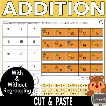 Fall Addition Math Centers | 2nd Grade Mixed Addition Cut & Paste