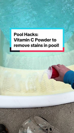 If you have stubborn stains in your pool try this trick! Sprinkle some Vitamin C powder aka Asorbic Acid over the stain, watch as it magically disapears! Like & follow for more Pool cleaning tips and tricks! #pool #poolhacks #stainremover #poolstains #pooltok #poolopening #poolhack #pooltransformation #poolschool #poolguy #greentoclean #foryou #thatpoolguy #poolcleaning #pooltips #poolday #poolside #summervibes #vitaminc #vitamin #supplements #satisfying