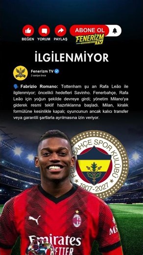 🚨 TOTTENHAM LEÃO MASASINI KAPATTI, FENERBAHÇE MILANO'DA! #Fenerbahçe #Shorts #RafaelLeao