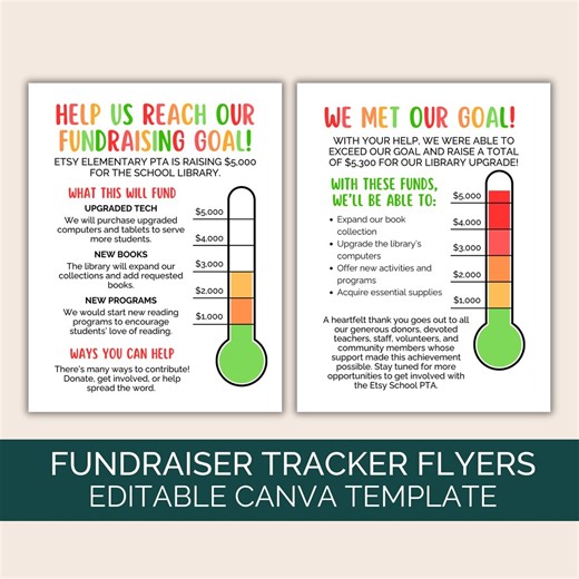 PTO Fundraiser Tracker Flyer Canva Template, Fundraising Thermometer Sign, Goal Tracker, Donation Summary Church School Nonprofit Charity - Etsy